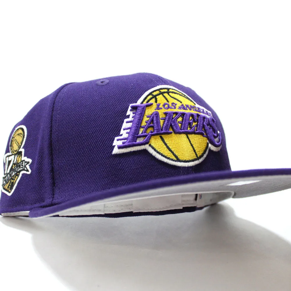 Los Angeles Lakers 17X Championships New Era 59Fifty Fitted Hat (Glow in The Dark Purple Gray Under Brim)