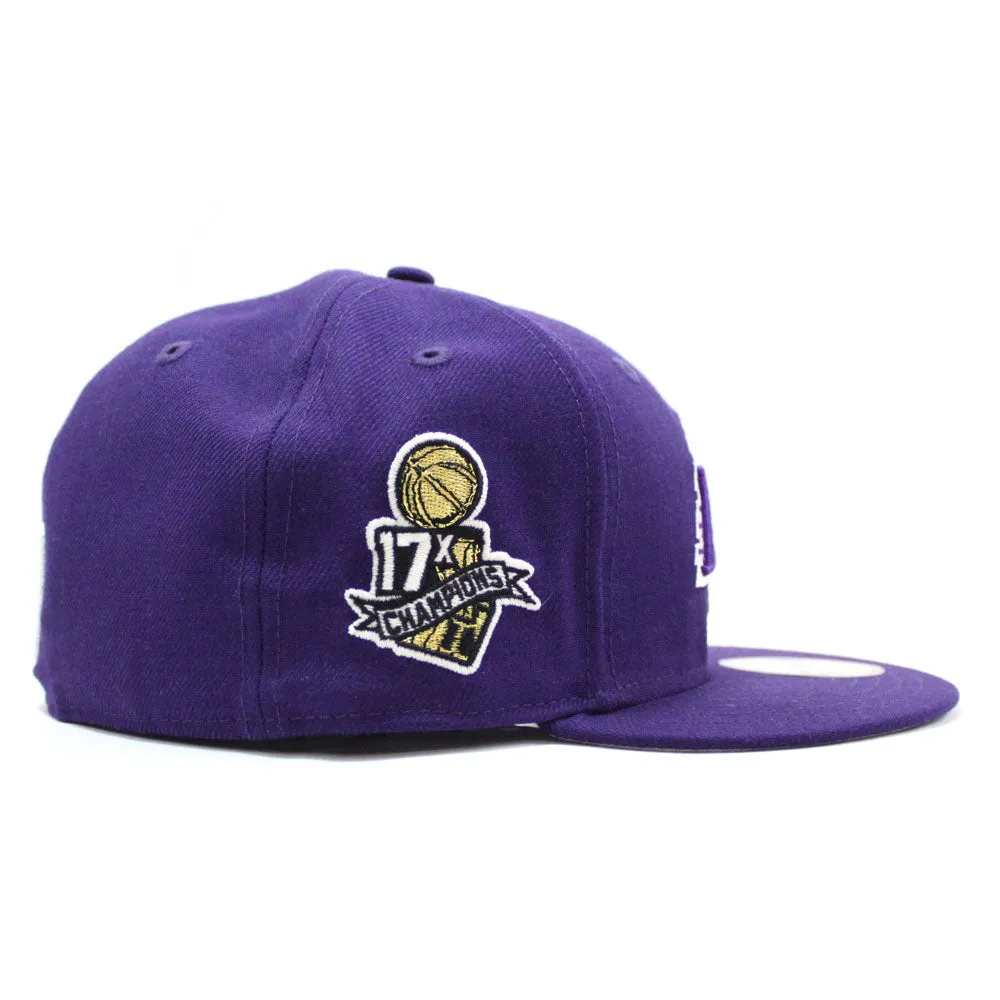 Los Angeles Lakers 17X Championships New Era 59Fifty Fitted Hat (Glow in The Dark Purple Gray Under Brim)