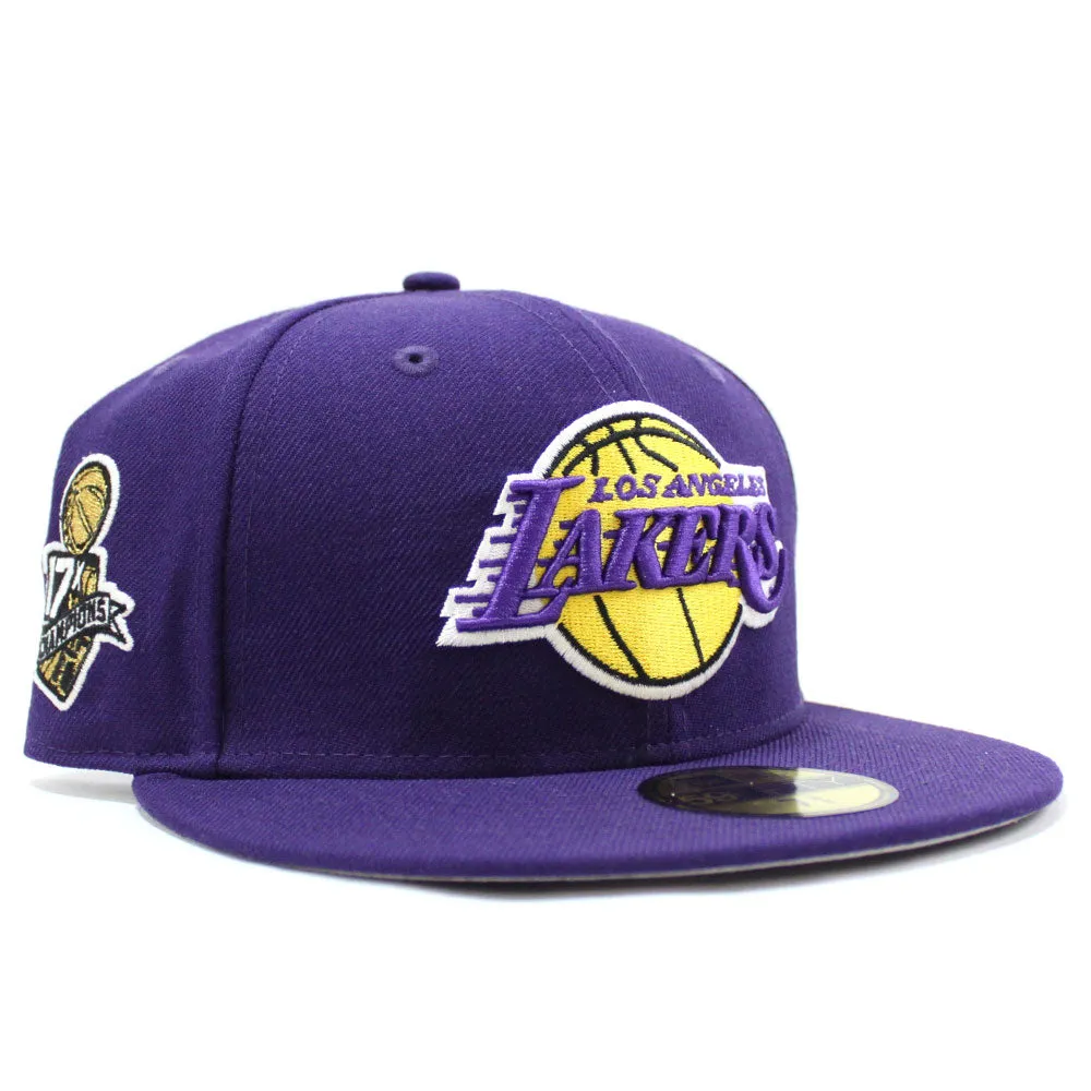 Los Angeles Lakers 17X Championships New Era 59Fifty Fitted Hat (Glow in The Dark Purple Gray Under Brim)