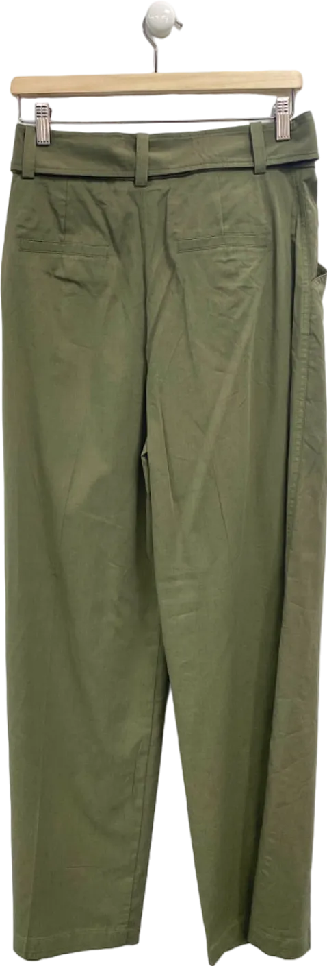 Mango Khaki Belted High-Waisted Trousers EU 38 UK 10
