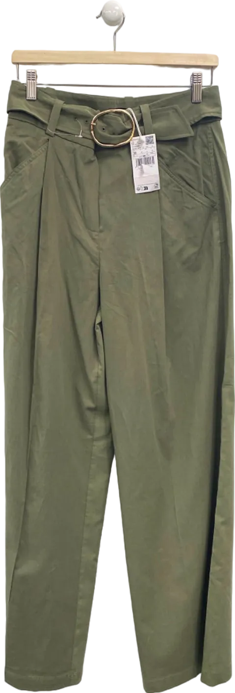 Mango Khaki Belted High-Waisted Trousers EU 38 UK 10