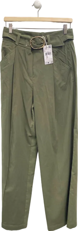 Mango Khaki Belted High-Waisted Trousers EU 38 UK 10