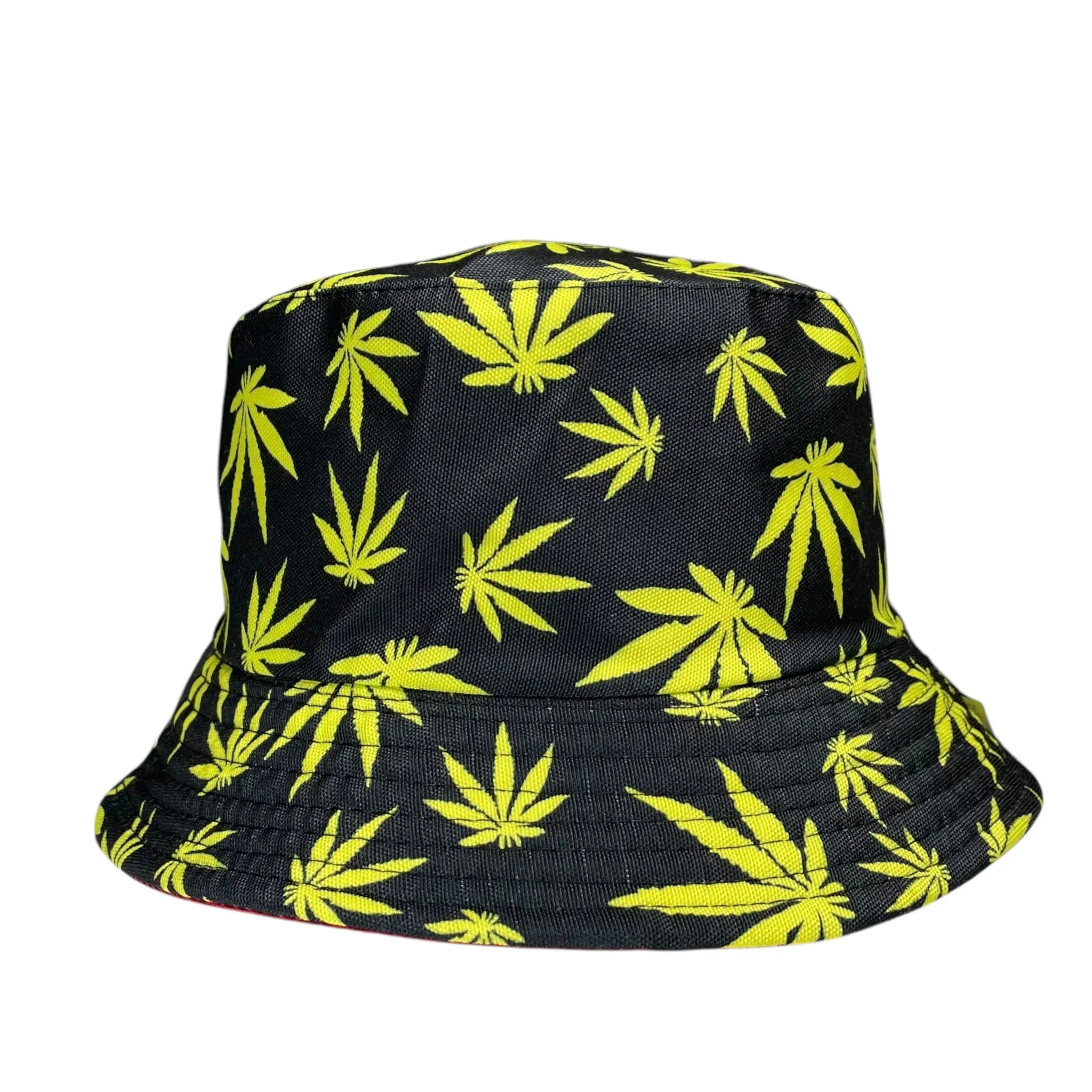 Marijuana Weed Leaf Bucket Hat, Reversible, Hip Hop Street Style