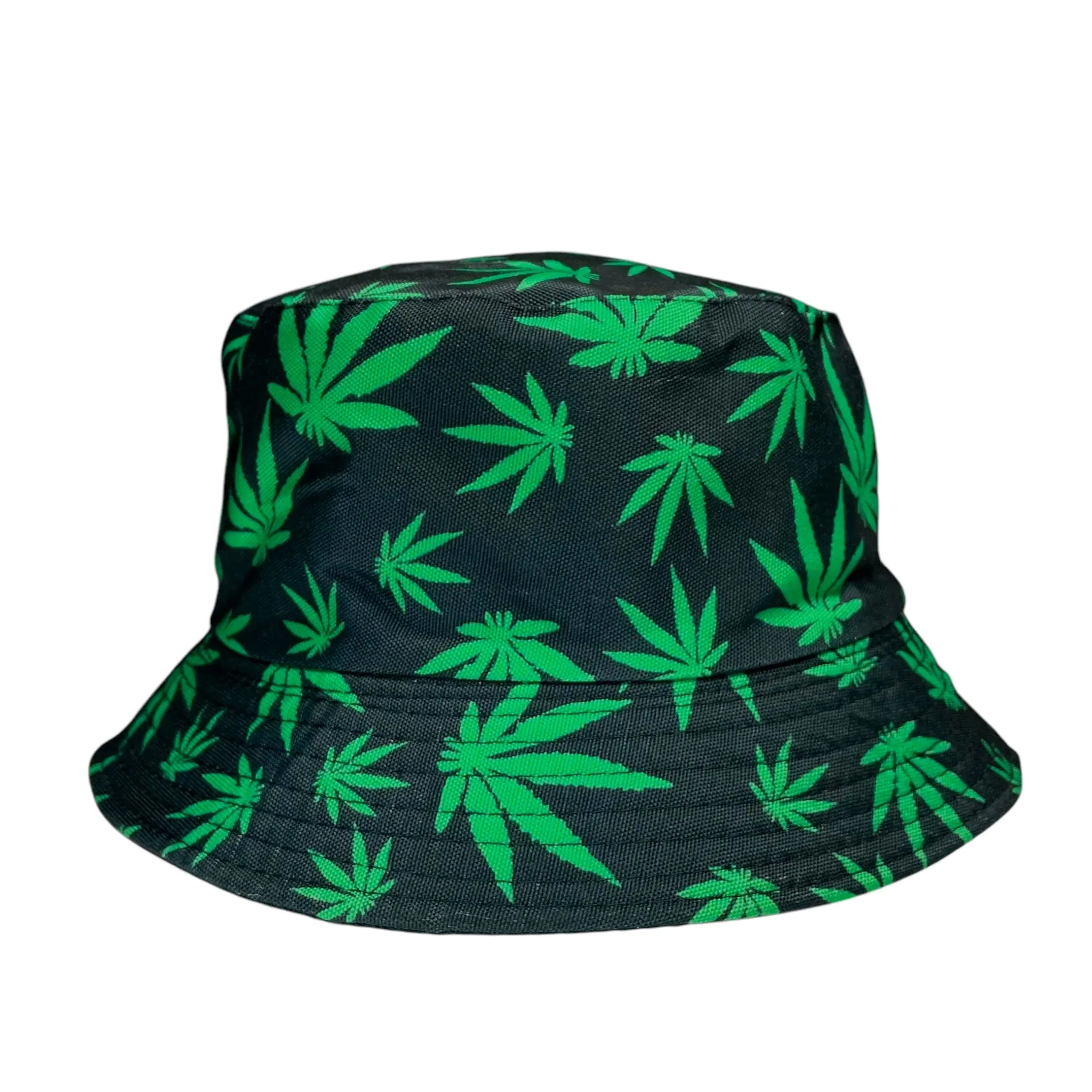 Marijuana Weed Leaf Bucket Hat, Reversible, Hip Hop Street Style