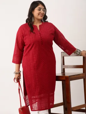 Maroon Paisley Embroidered Georgette Lucknowi Chikankari Kurta For Women - ZOLA