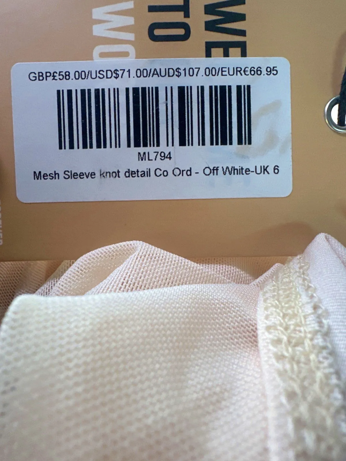 Mars The Label Off White Mesh Sleeve Knot Detail Co Ord UK 6