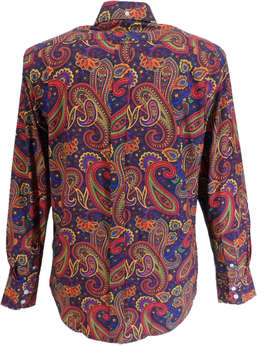 Mazeys Mens 60s 70s Navy Multi Retro Paisley Shirt