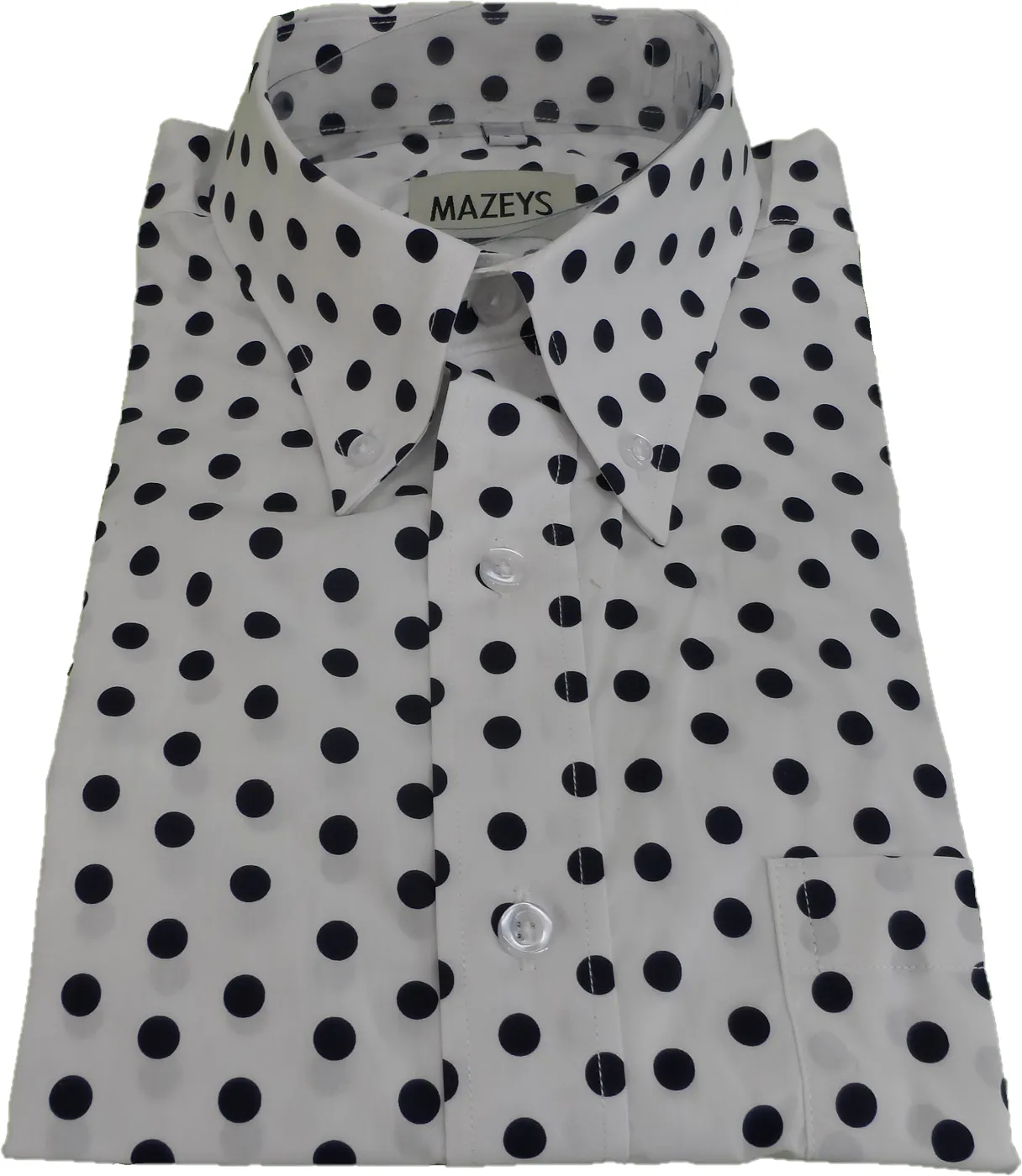 Mazeys Mens White and Navy Retro Mod Polka Dot 100% Cotton Shirts