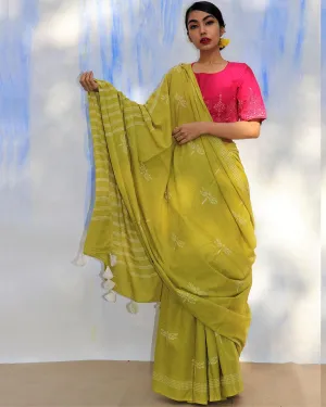 Melody Of Parrots Handblockprinted Cotton Saree-Skd