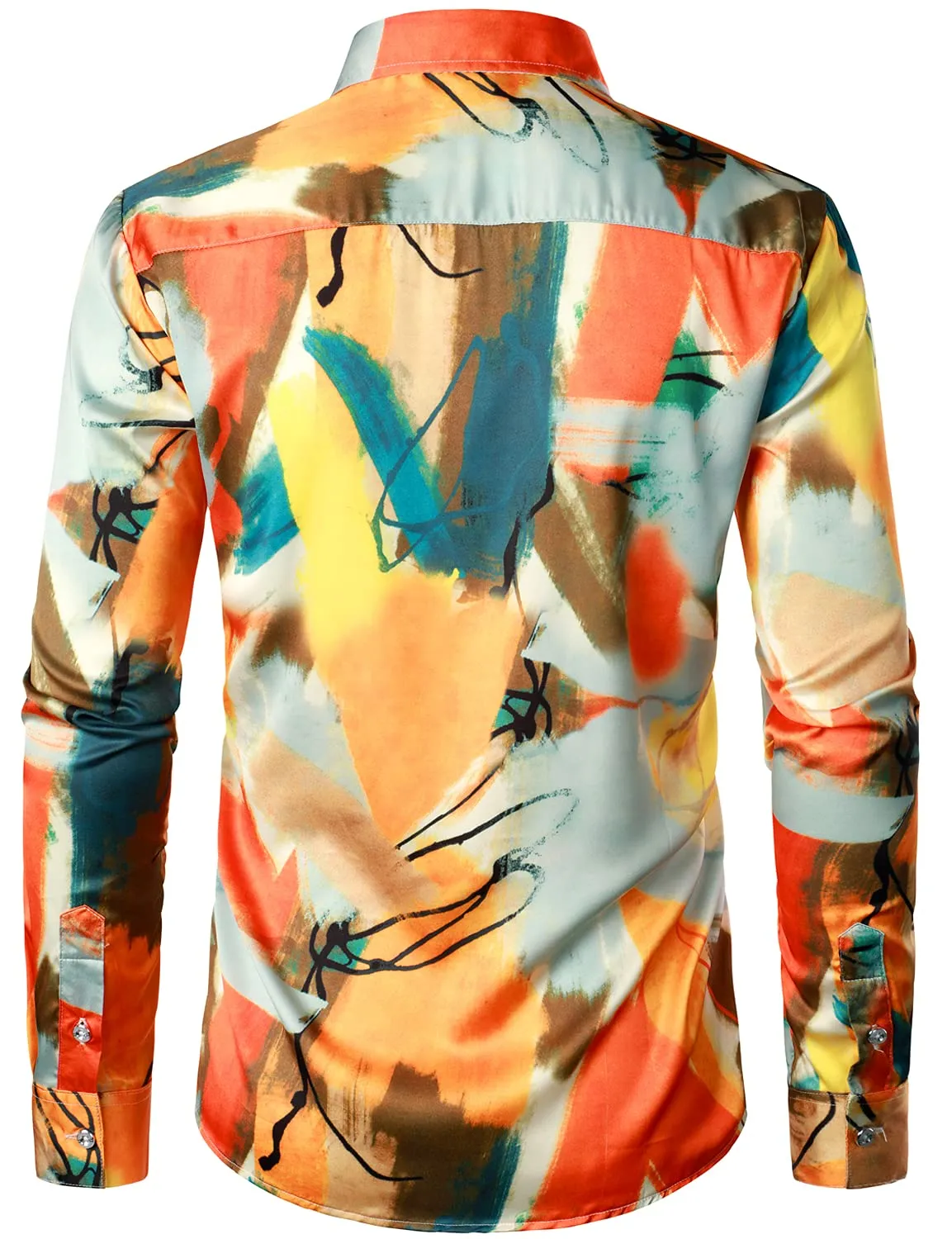 Men's Abstract Print Casual Long Sleeve Button Up Dress Shirt