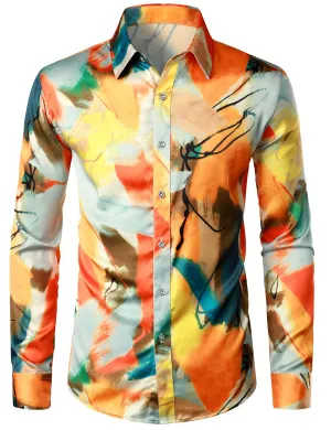 Men's Abstract Print Casual Long Sleeve Button Up Dress Shirt