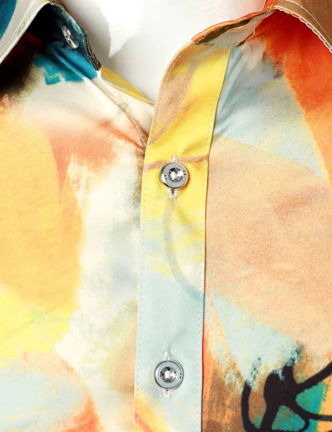 Men's Abstract Print Casual Long Sleeve Button Up Dress Shirt