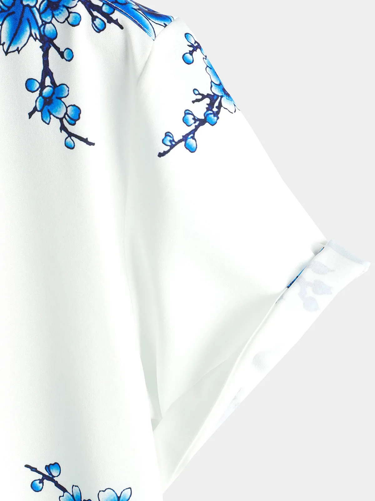 Men's Blue Floral Printed Button Up Casual Short Sleeve Shirt