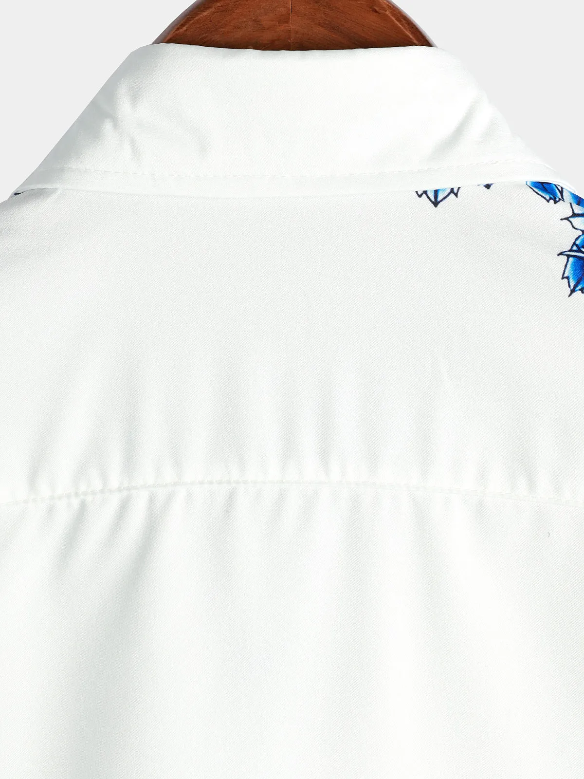 Men's Blue Floral Printed Button Up Casual Short Sleeve Shirt