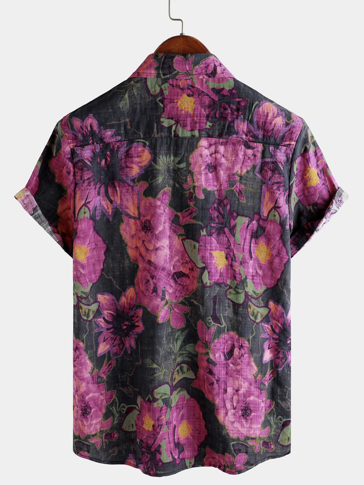 Men's Casual Holiday Retro Floral Button Up Short Sleeve Shirt