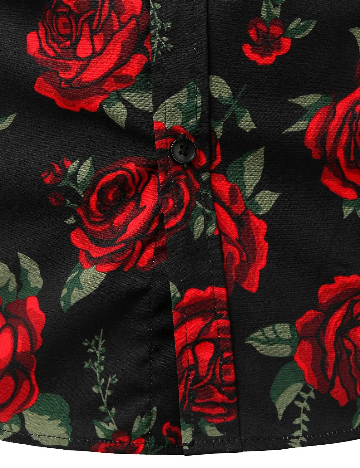 Men's Casual Rose Black Long Sleeve Button Up Shirt