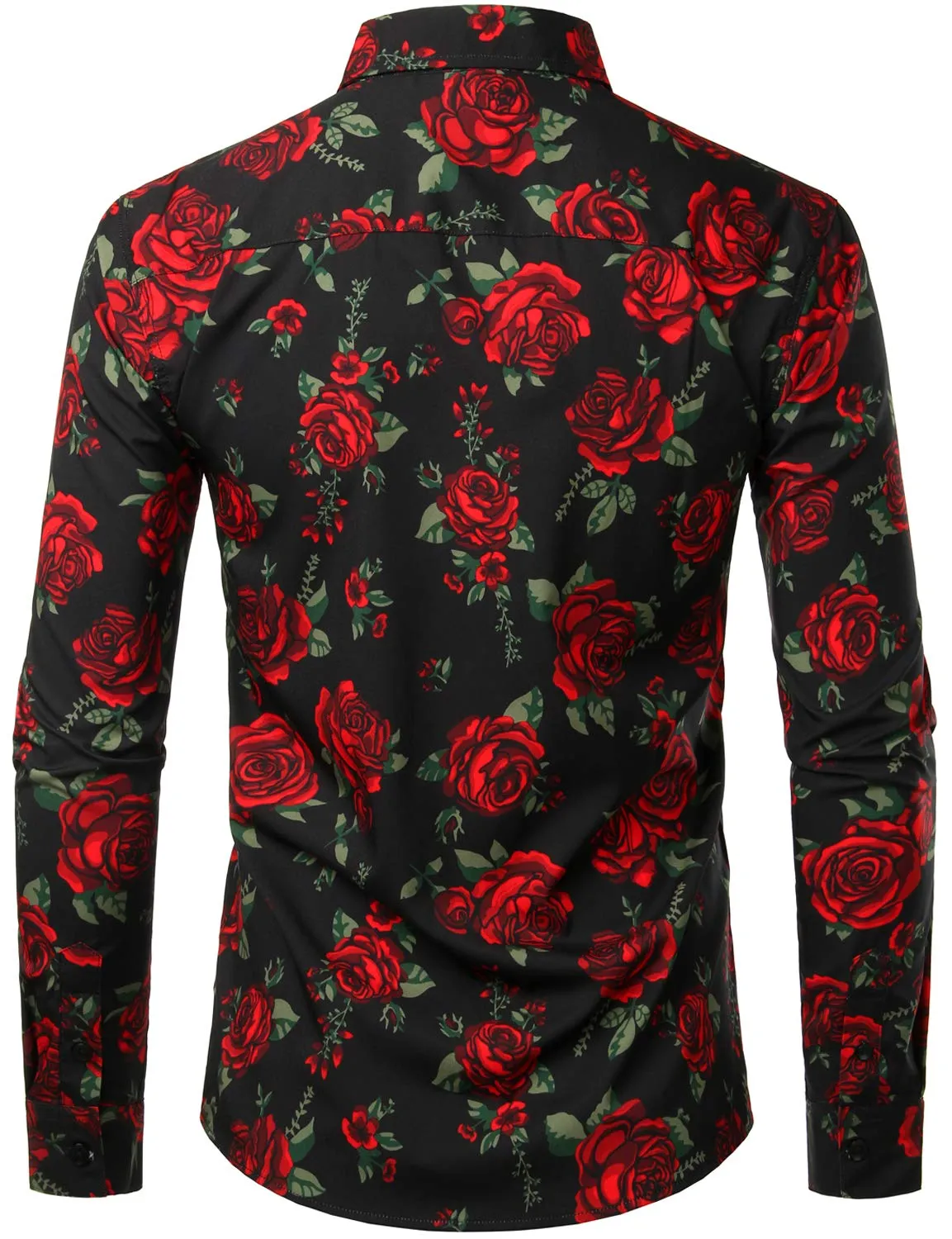 Men's Casual Rose Black Long Sleeve Button Up Shirt