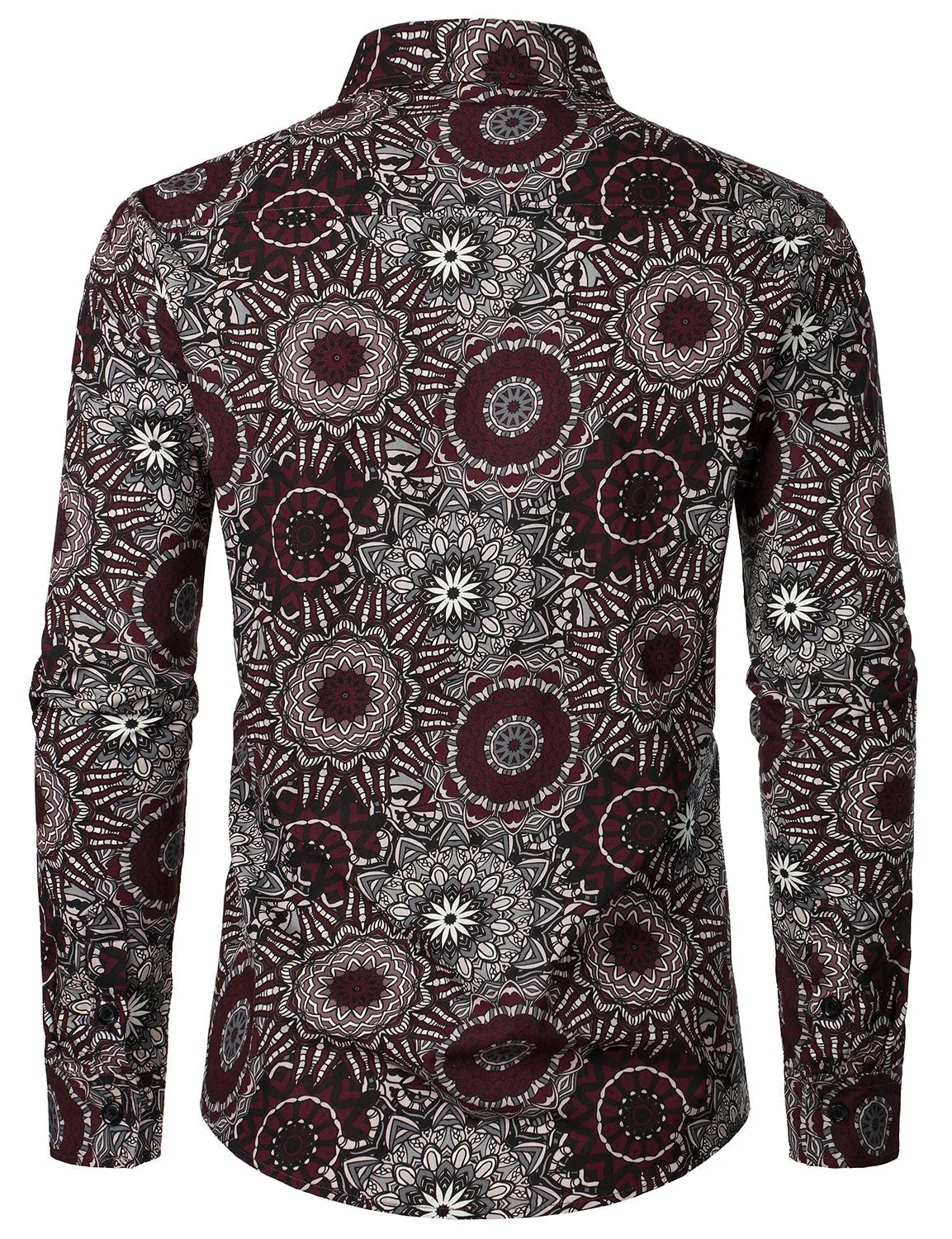 Men's Casuual Mandala Print Cotton Long Sleeve Button Up Dress Shirt
