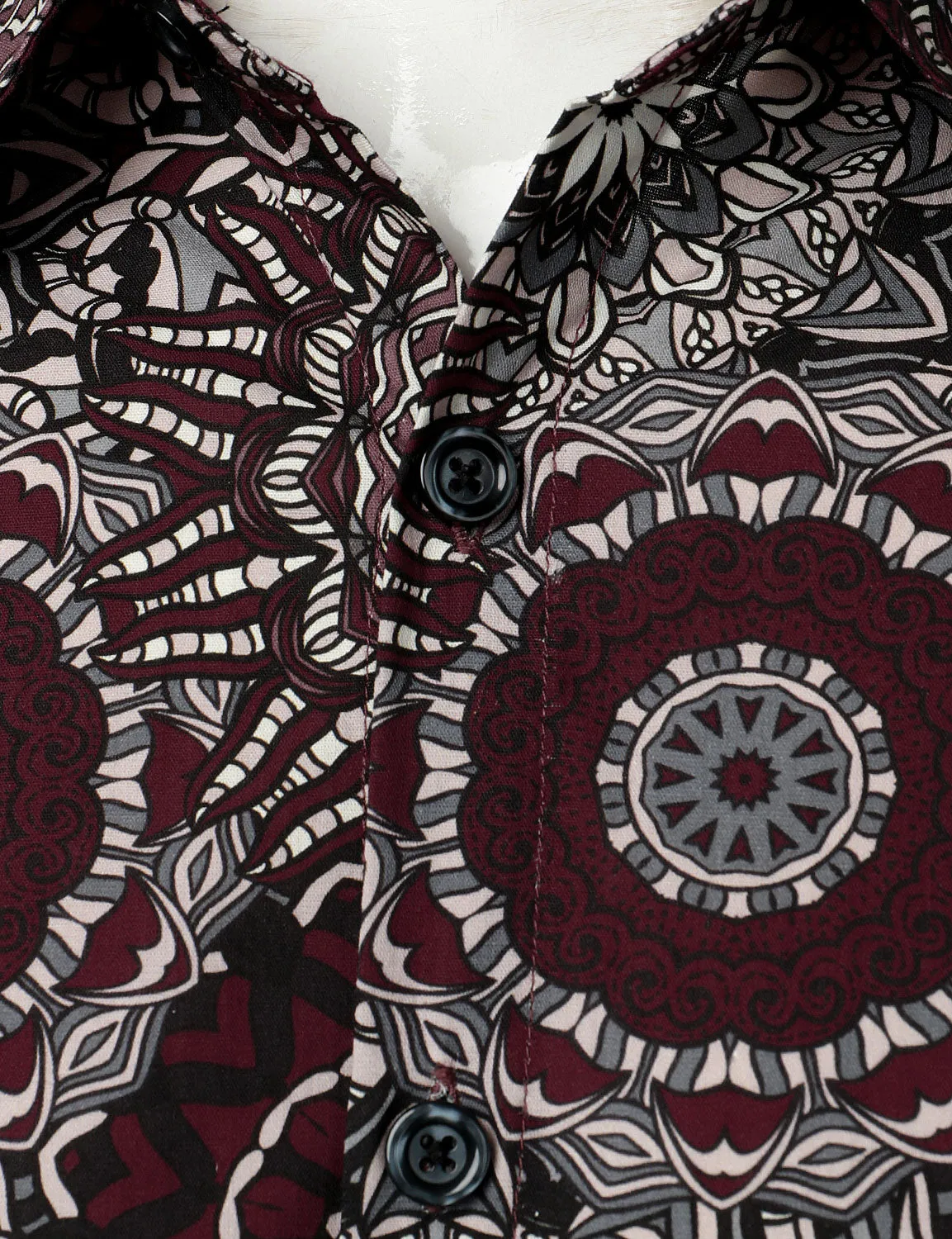 Men's Casuual Mandala Print Cotton Long Sleeve Button Up Dress Shirt
