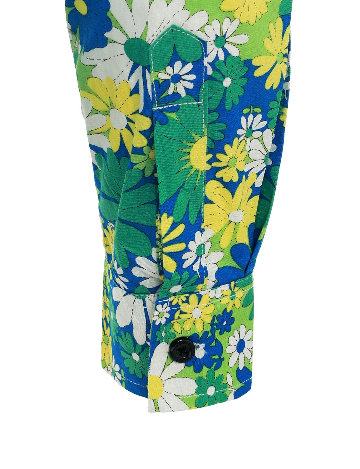 Men's Cotton Green Floral Button Up Long Sleeve Shirt