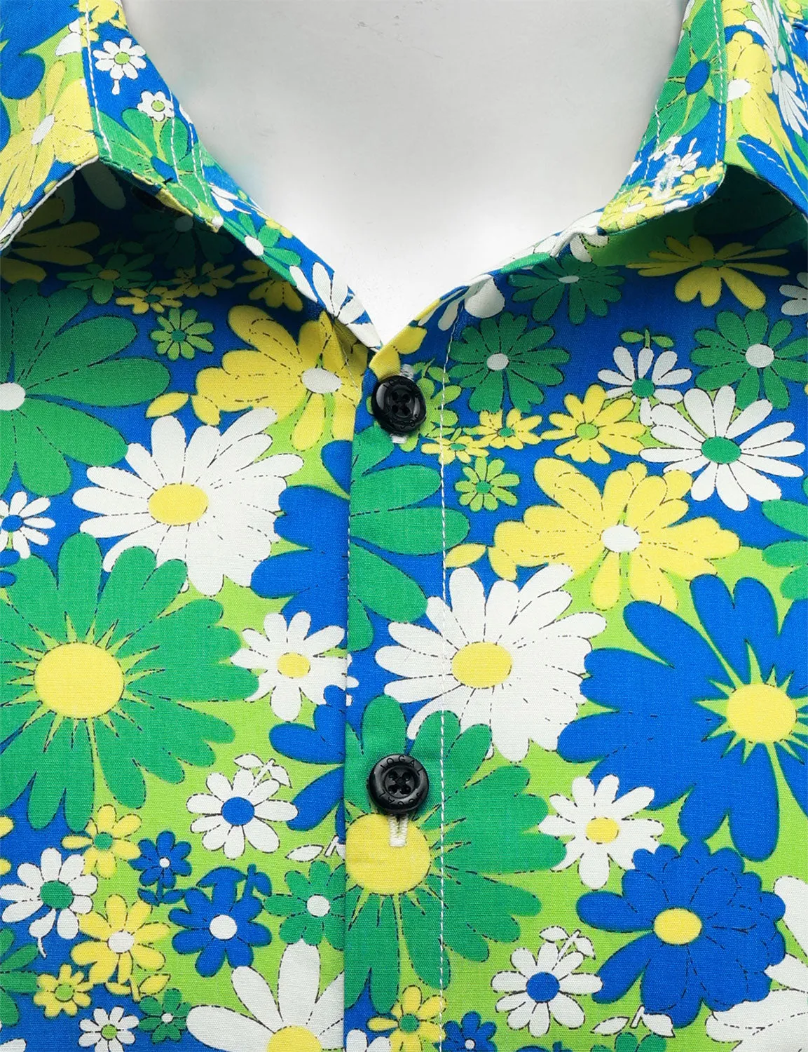 Men's Cotton Green Floral Button Up Long Sleeve Shirt