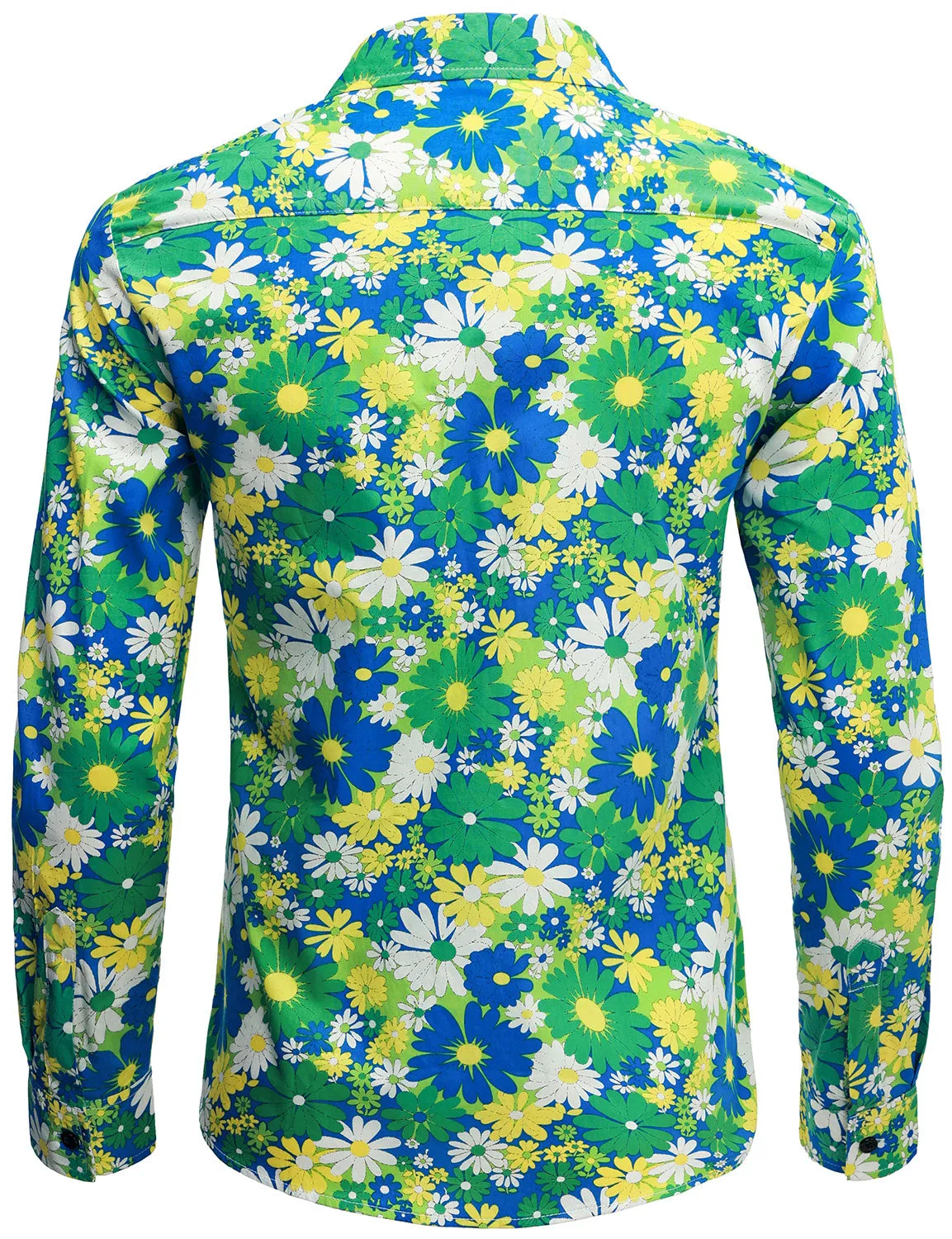 Men's Cotton Green Floral Button Up Long Sleeve Shirt