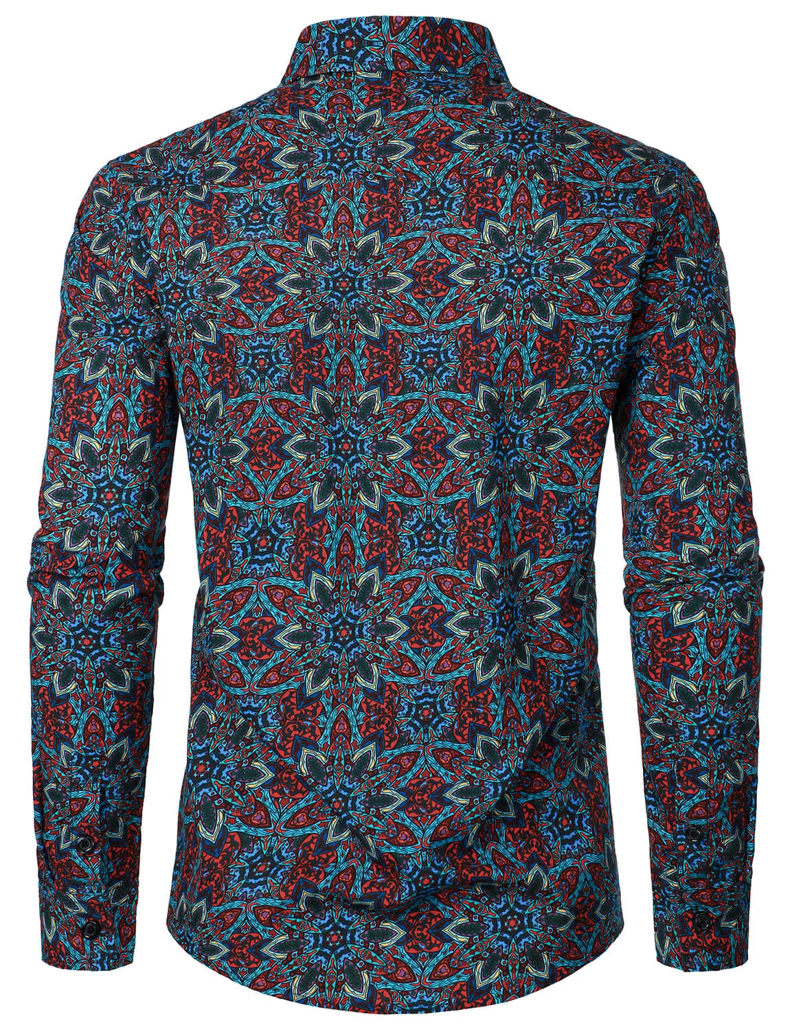 Men's Cotton Mandala Print Button Up Long Sleeve Dress Shirt