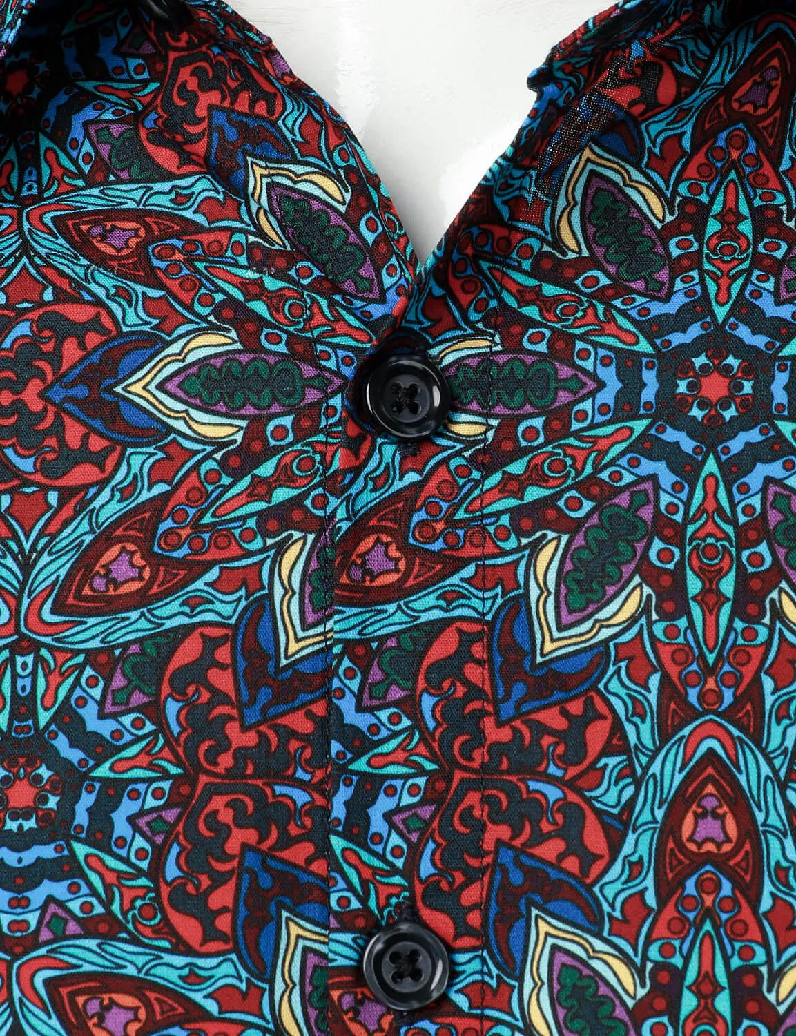 Men's Cotton Mandala Print Button Up Long Sleeve Dress Shirt