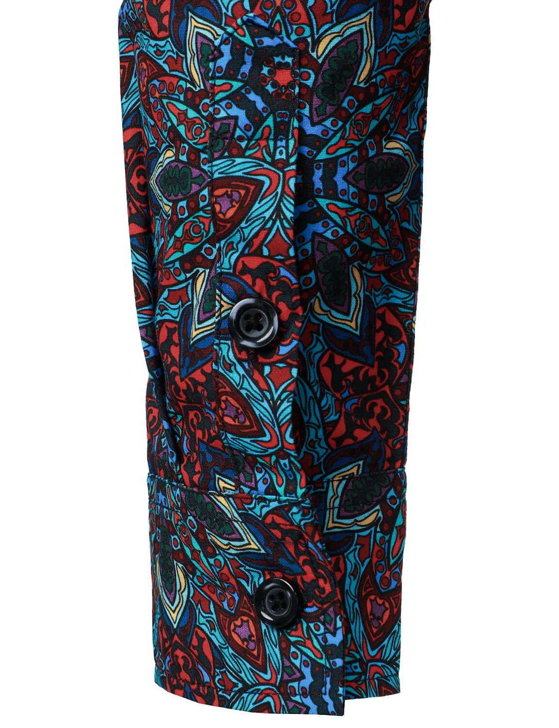 Men's Cotton Mandala Print Button Up Long Sleeve Dress Shirt