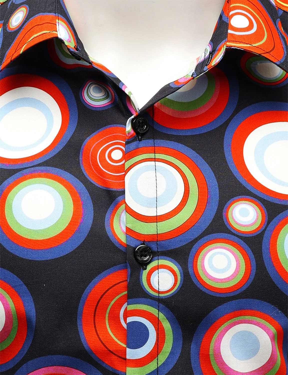 Men's Cotton Vintage Circle Print Long Sleeve Button Up Shirt