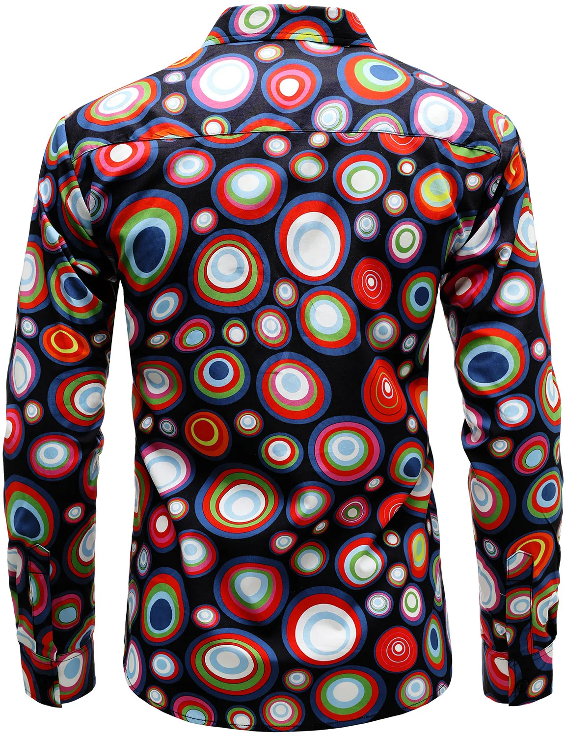 Men's Cotton Vintage Circle Print Long Sleeve Button Up Shirt
