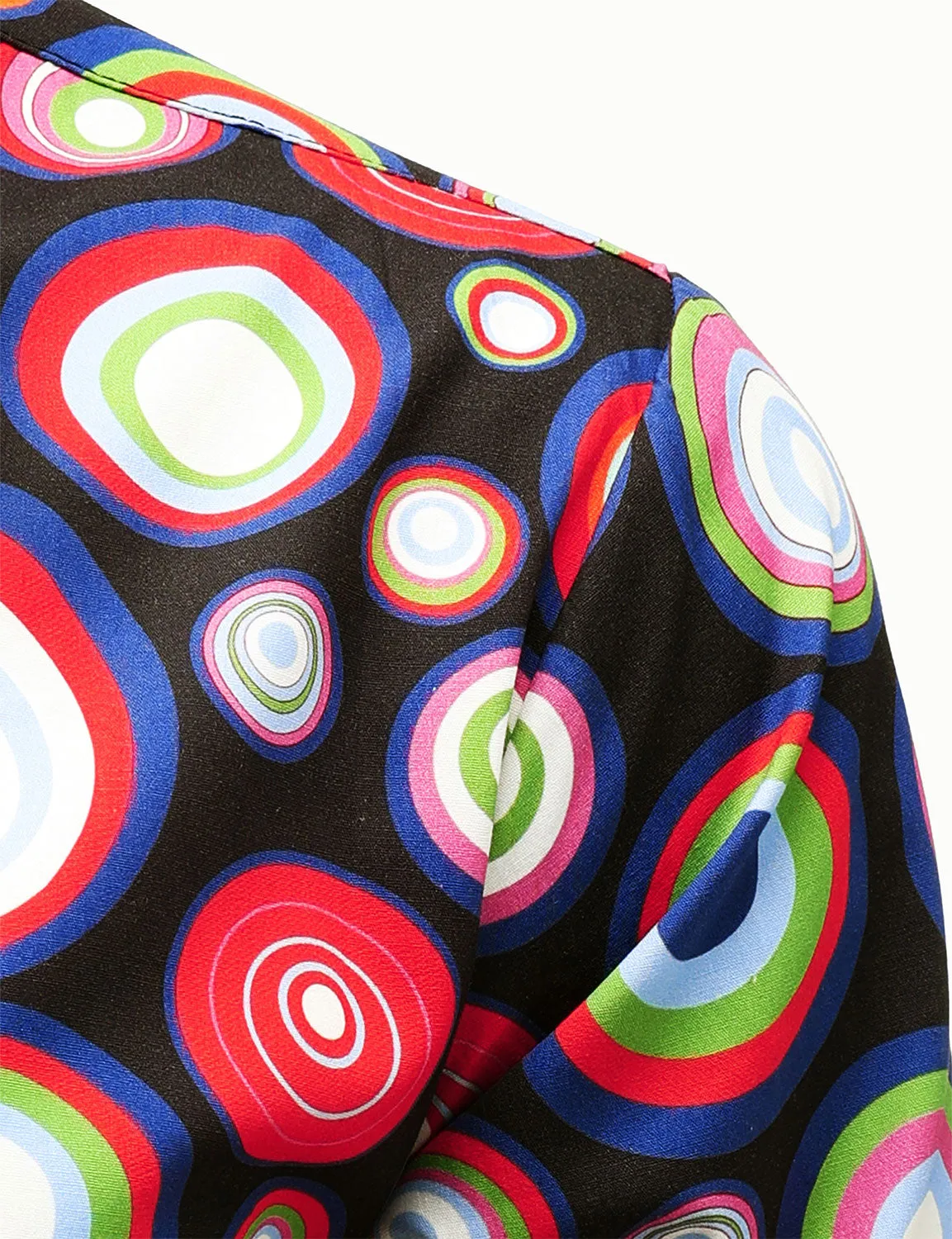 Men's Cotton Vintage Circle Print Long Sleeve Button Up Shirt
