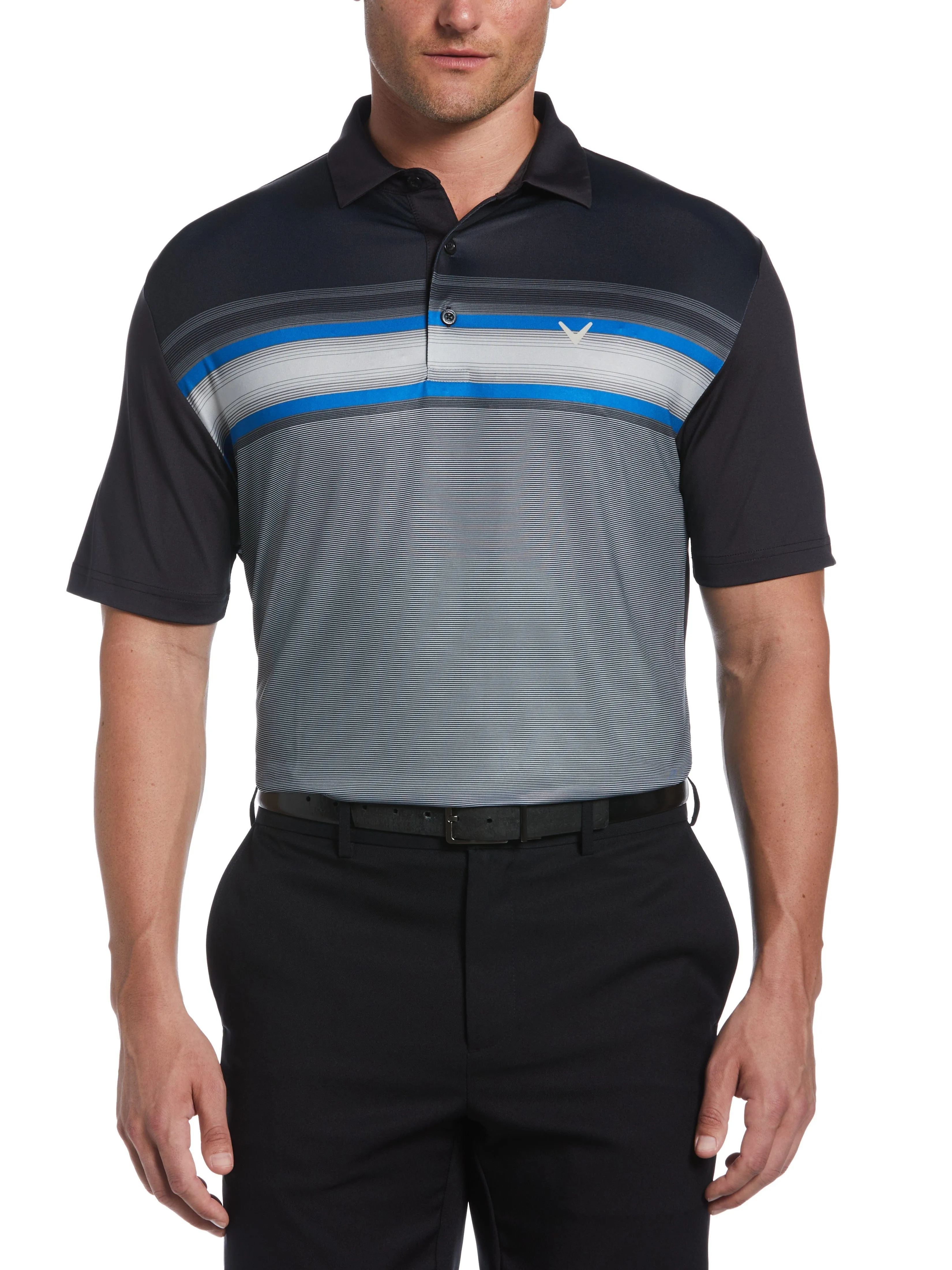 Mens Engineered Energy Print Stripe Golf Polo