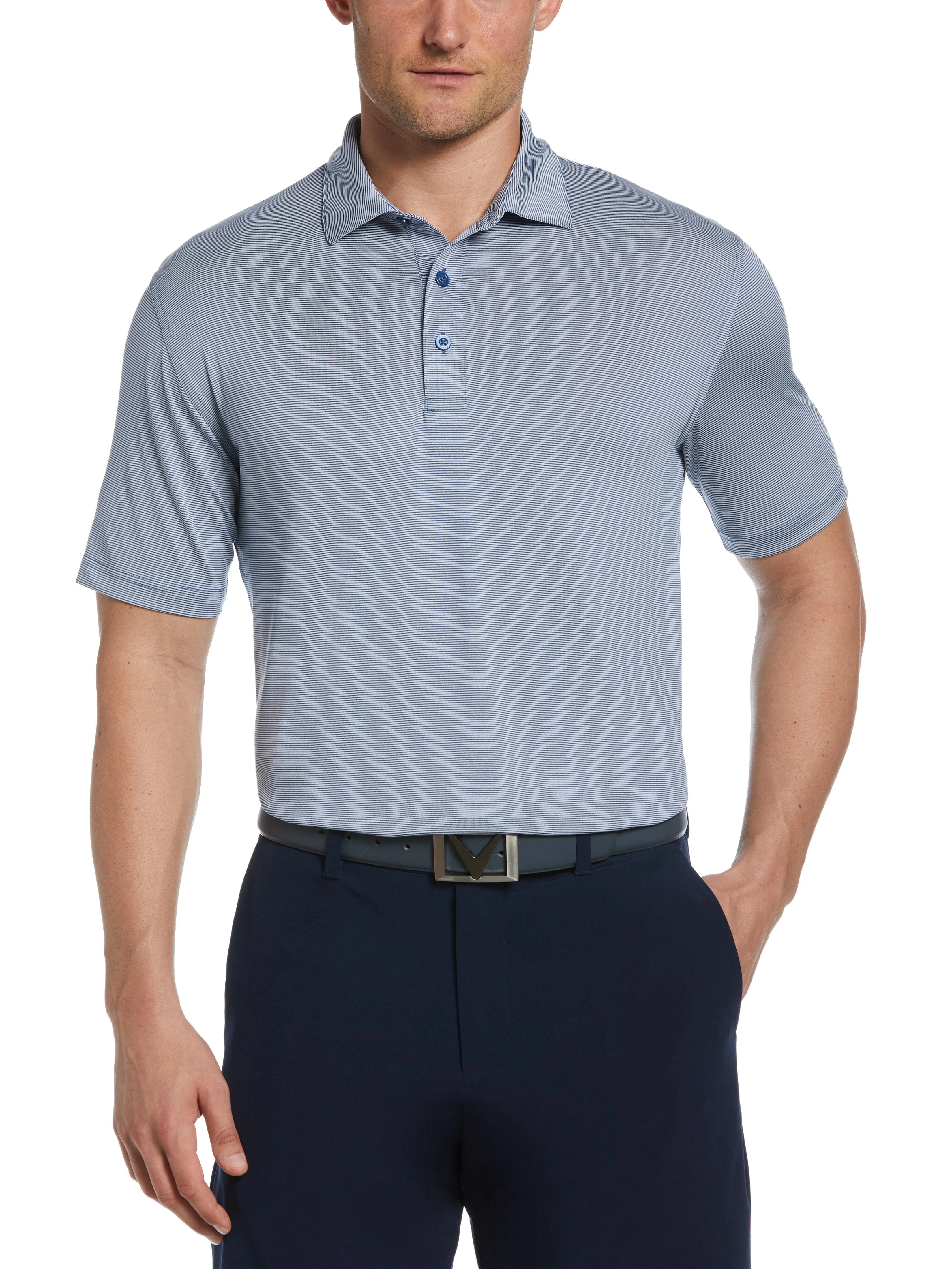 Mens Fine Line Stripe Golf Polo