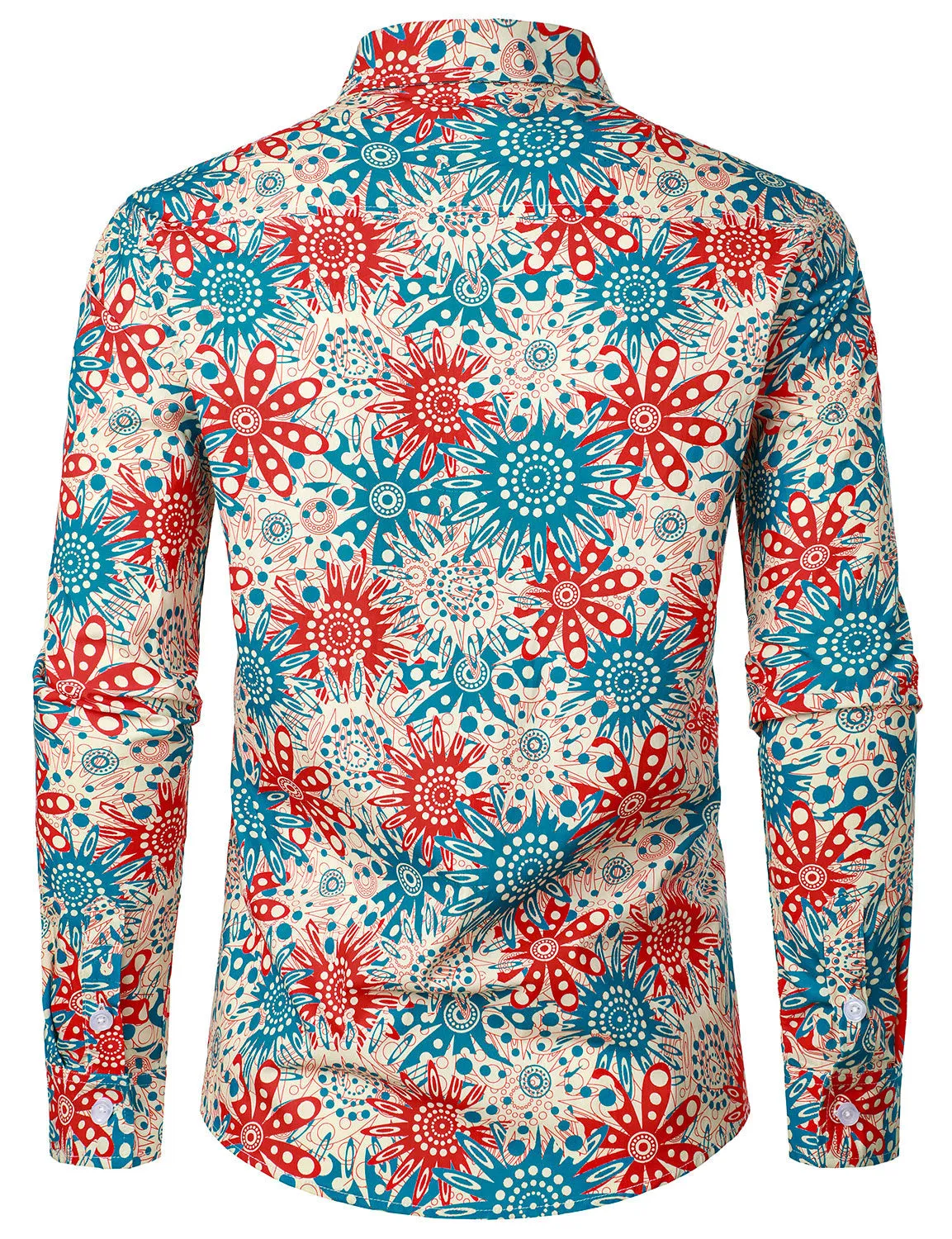 Men's Floral Print Cotton Button Up Long Sleeve Dress Shirt