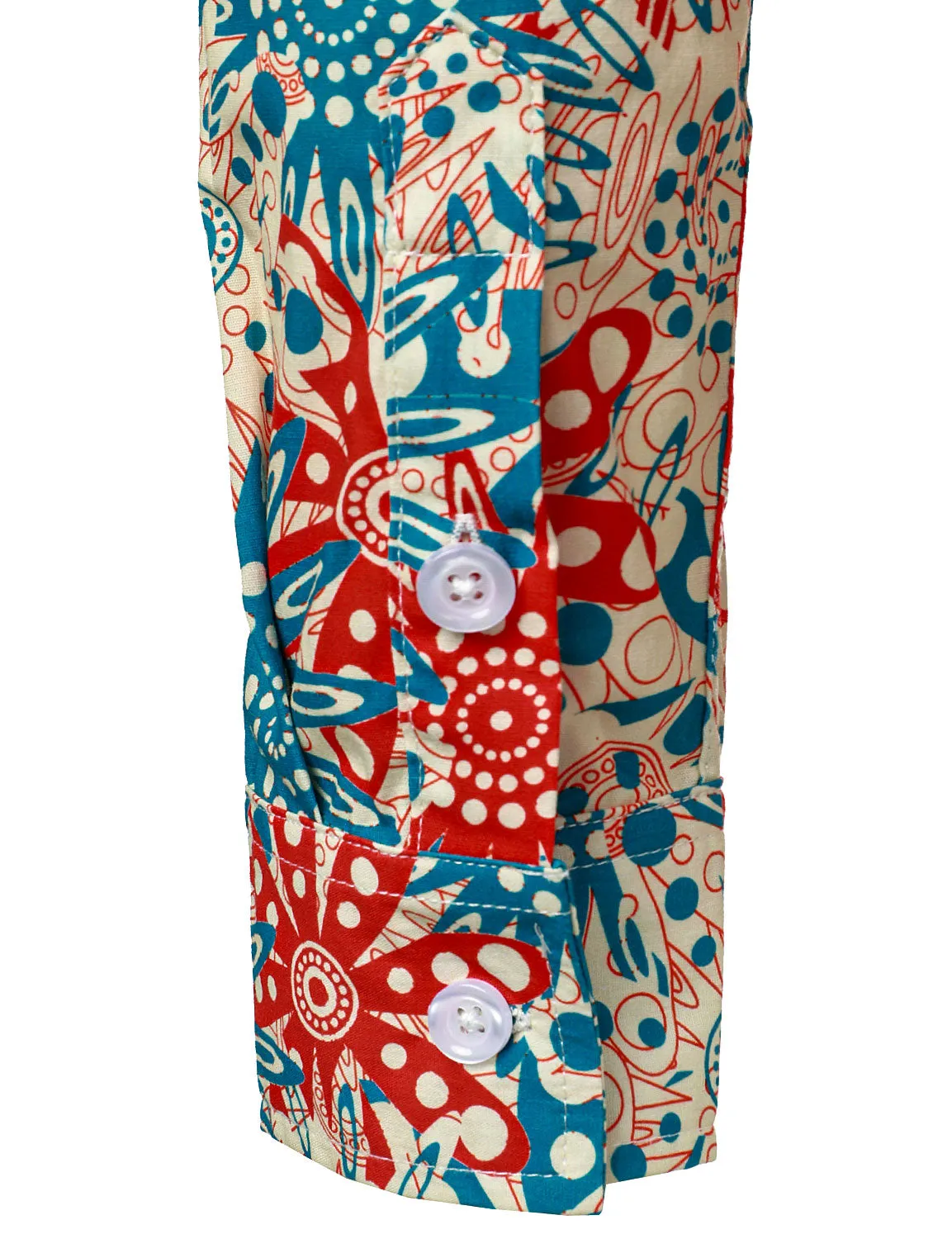 Men's Floral Print Cotton Button Up Long Sleeve Dress Shirt