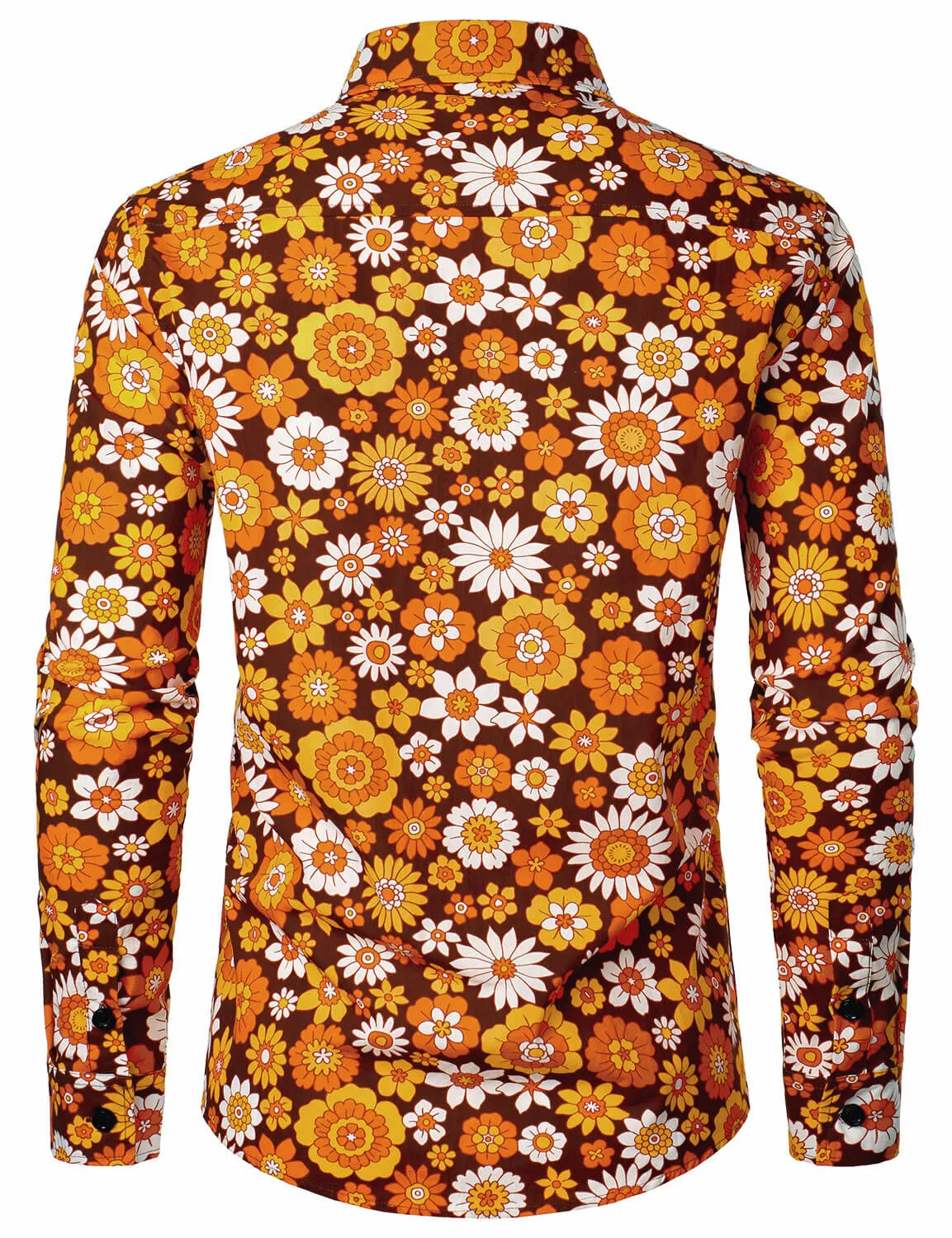 Men's Floral Vintage Button Up 70s Themed Disco Party Long Sleeve Shirt