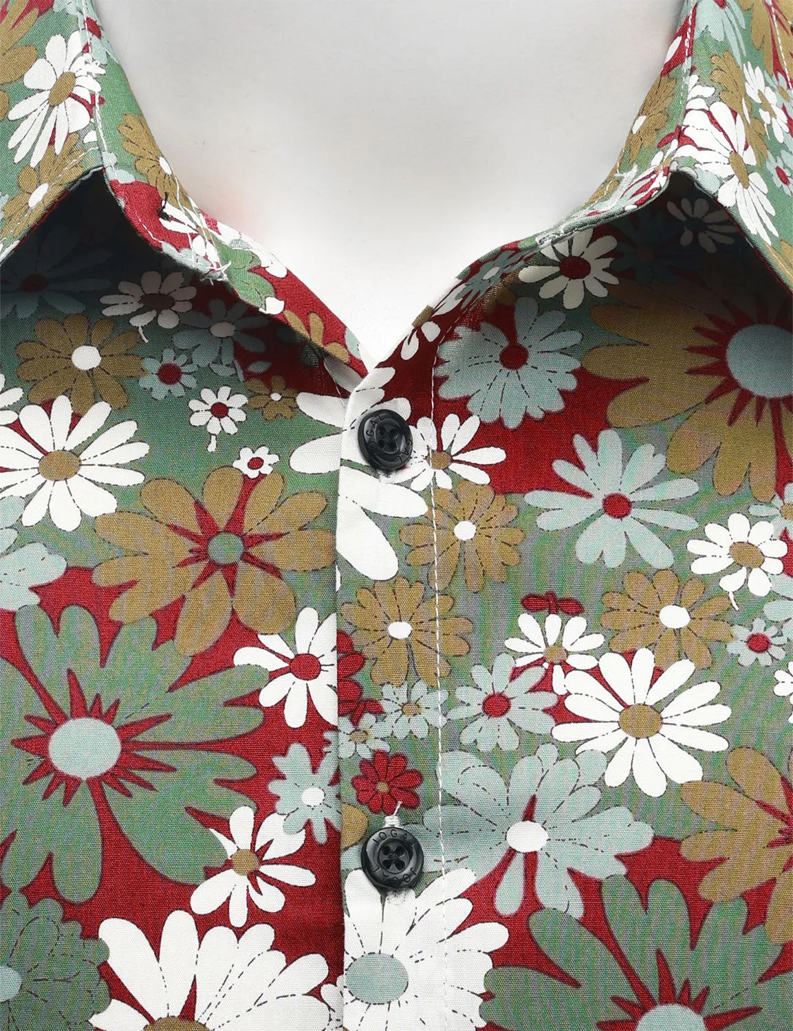 Men's Khaki Floral Cotton Button Up Long Sleeve Shirt