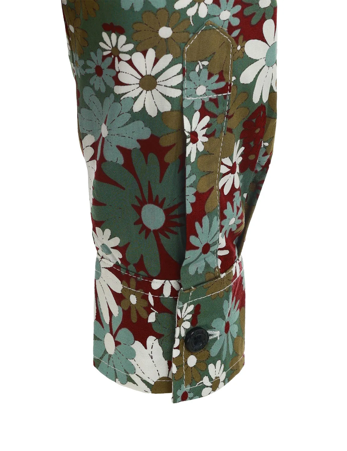 Men's Khaki Floral Cotton Button Up Long Sleeve Shirt