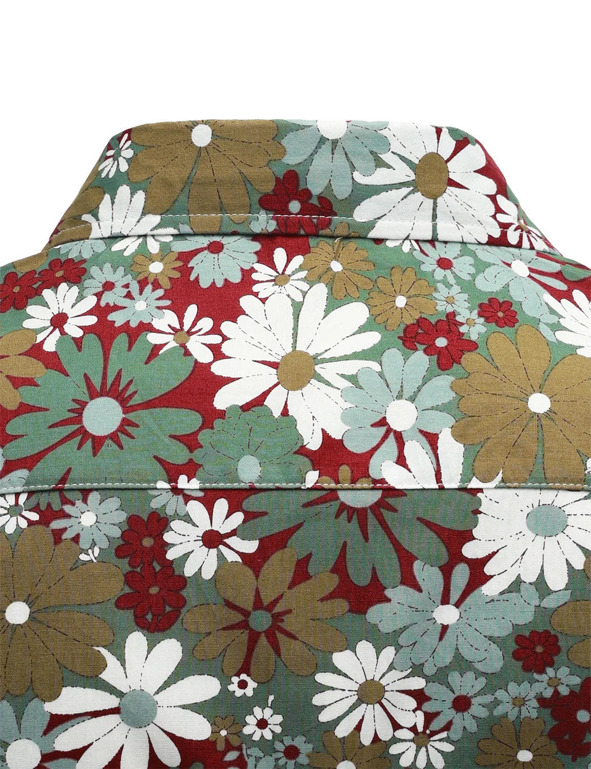 Men's Khaki Floral Cotton Button Up Long Sleeve Shirt