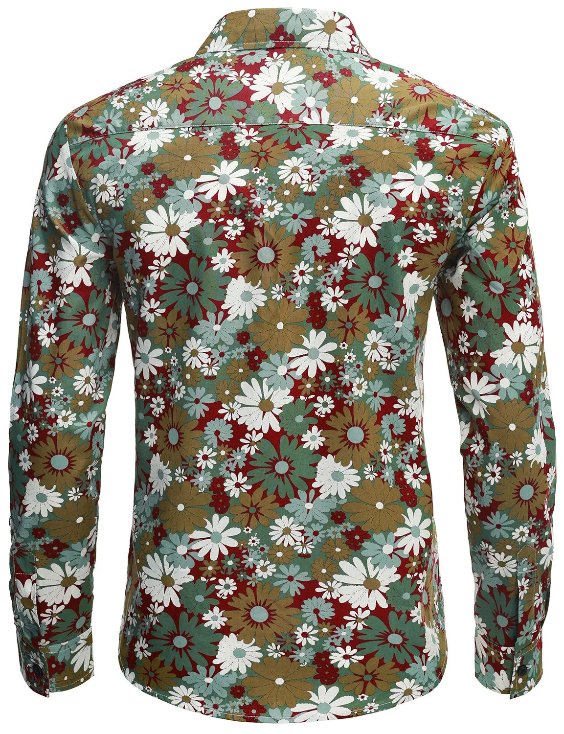 Men's Khaki Floral Cotton Button Up Long Sleeve Shirt