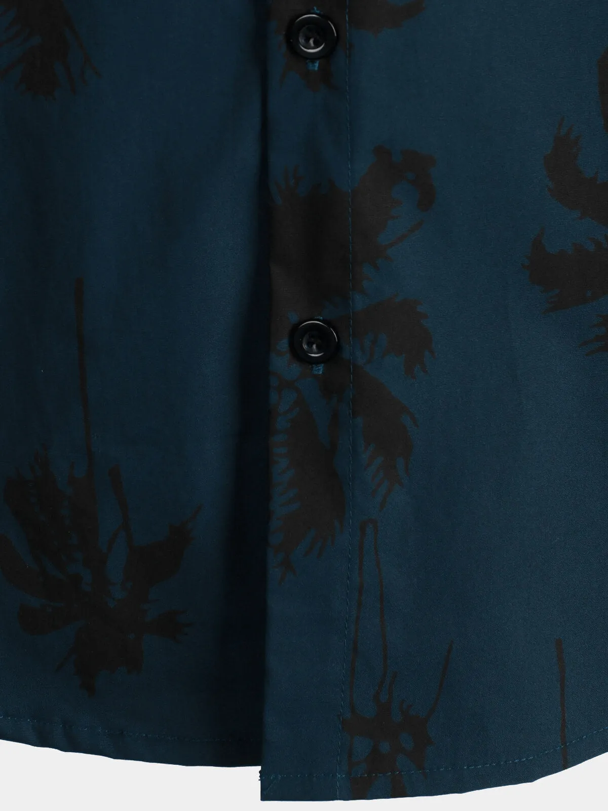 Men's Palm Tree Print 100% Cotton Navy Blue Short Sleeve Hawaiian Collared Shirt