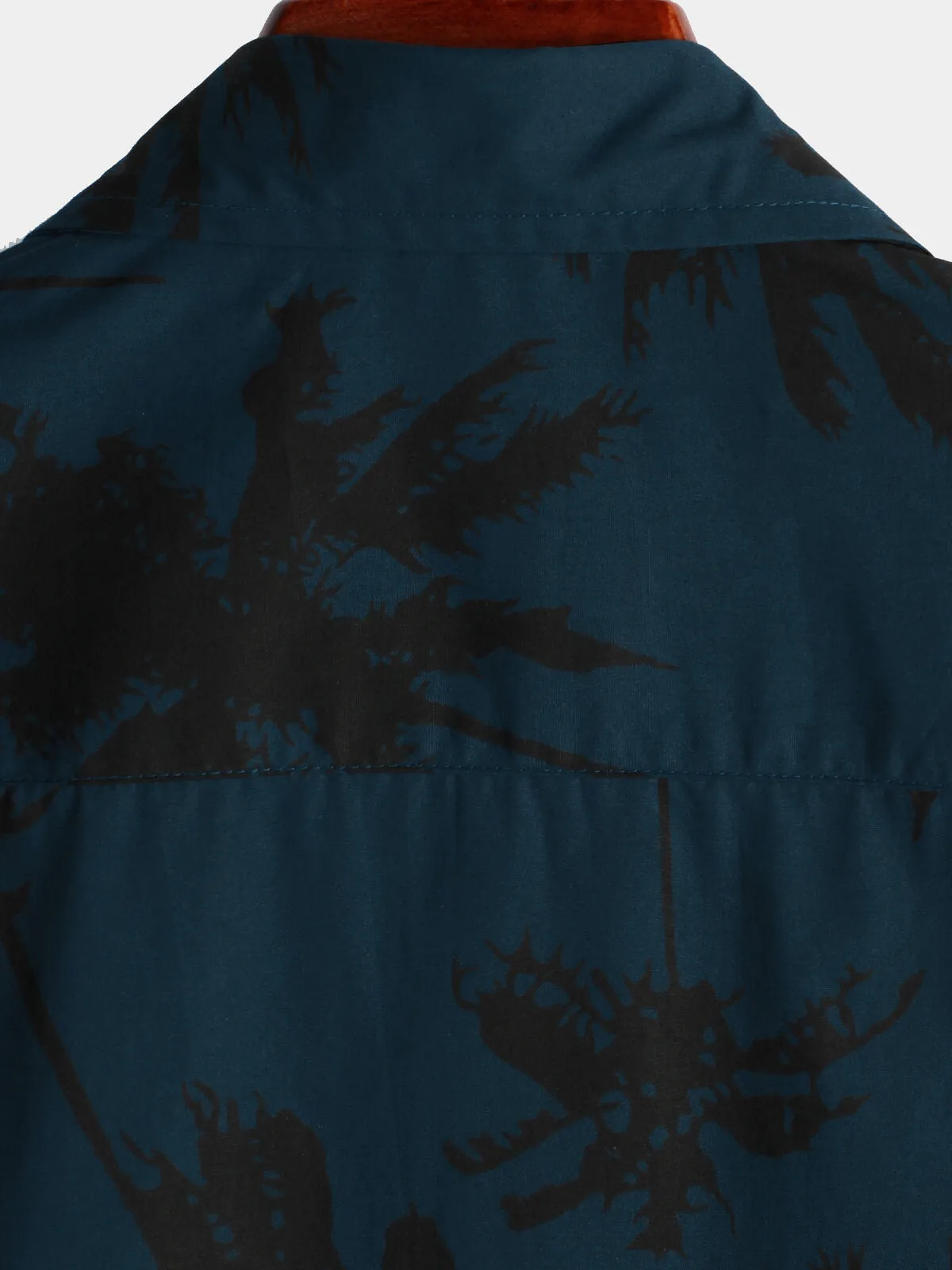 Men's Palm Tree Print 100% Cotton Navy Blue Short Sleeve Hawaiian Collared Shirt