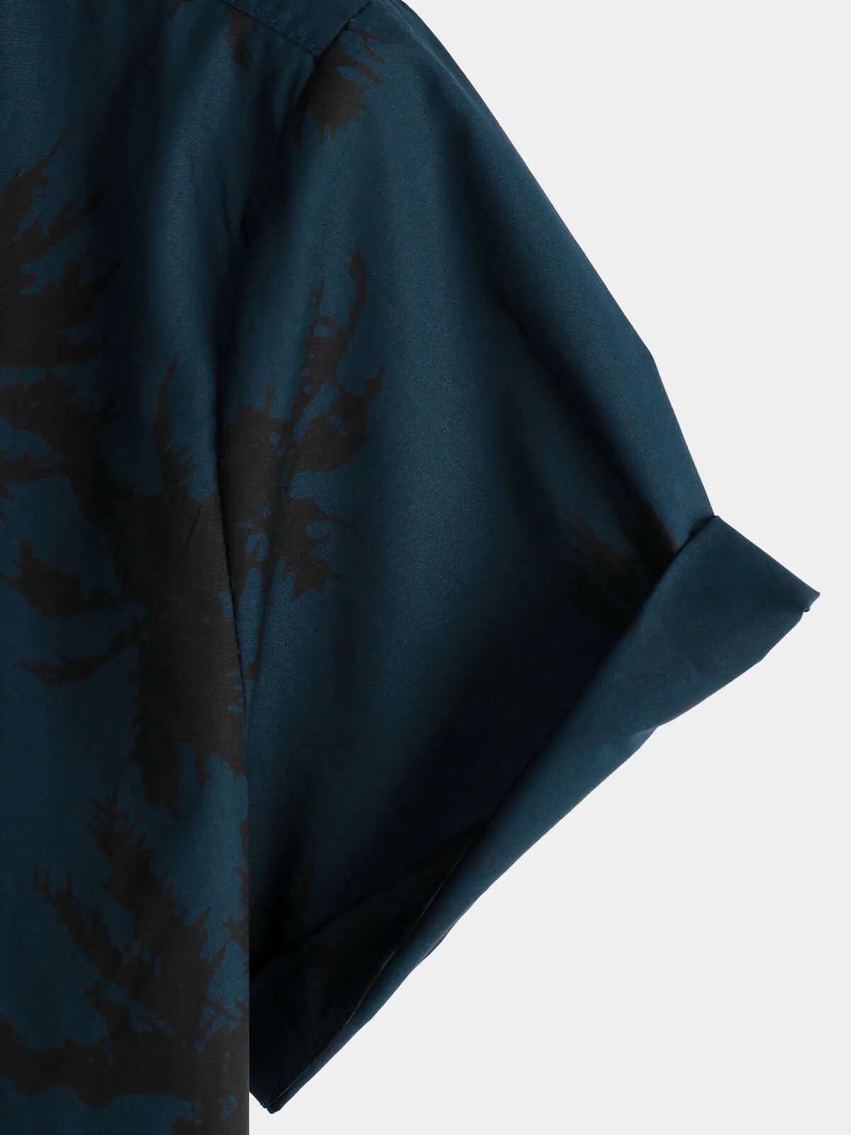 Men's Palm Tree Print 100% Cotton Navy Blue Short Sleeve Hawaiian Collared Shirt