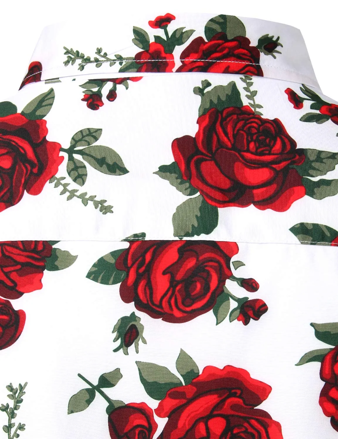 Men's Red Rose Casual Button Long Sleeve Shirt