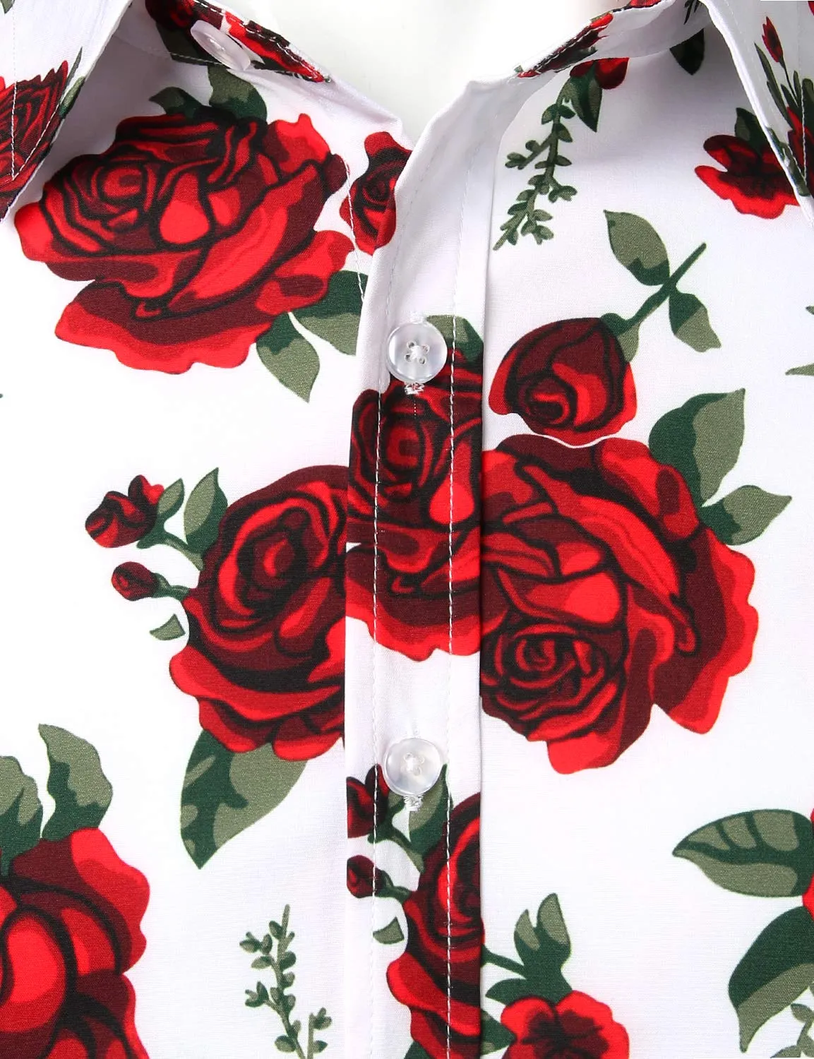 Men's Red Rose Casual Button Long Sleeve Shirt