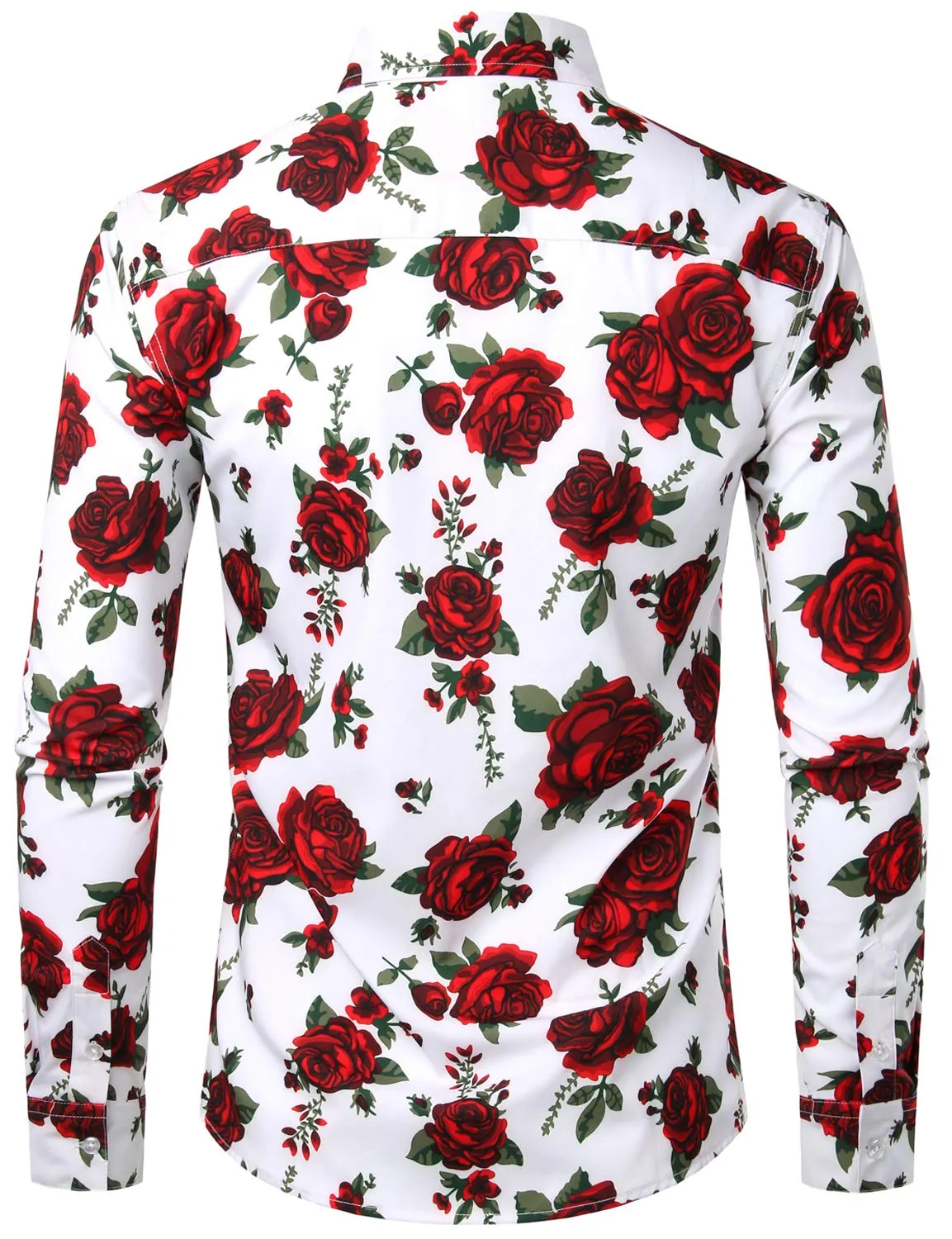 Men's Red Rose Casual Button Long Sleeve Shirt