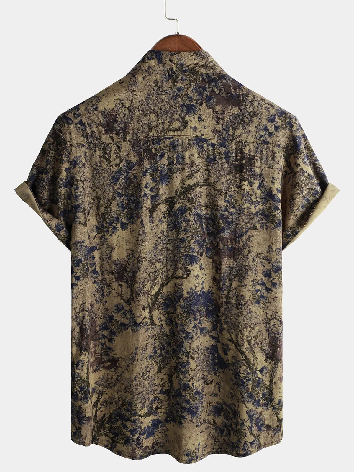 Men's Retro Floral Print Casual Short Sleeve Holiday Shirt