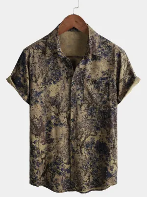 Men's Retro Floral Print Casual Short Sleeve Holiday Shirt