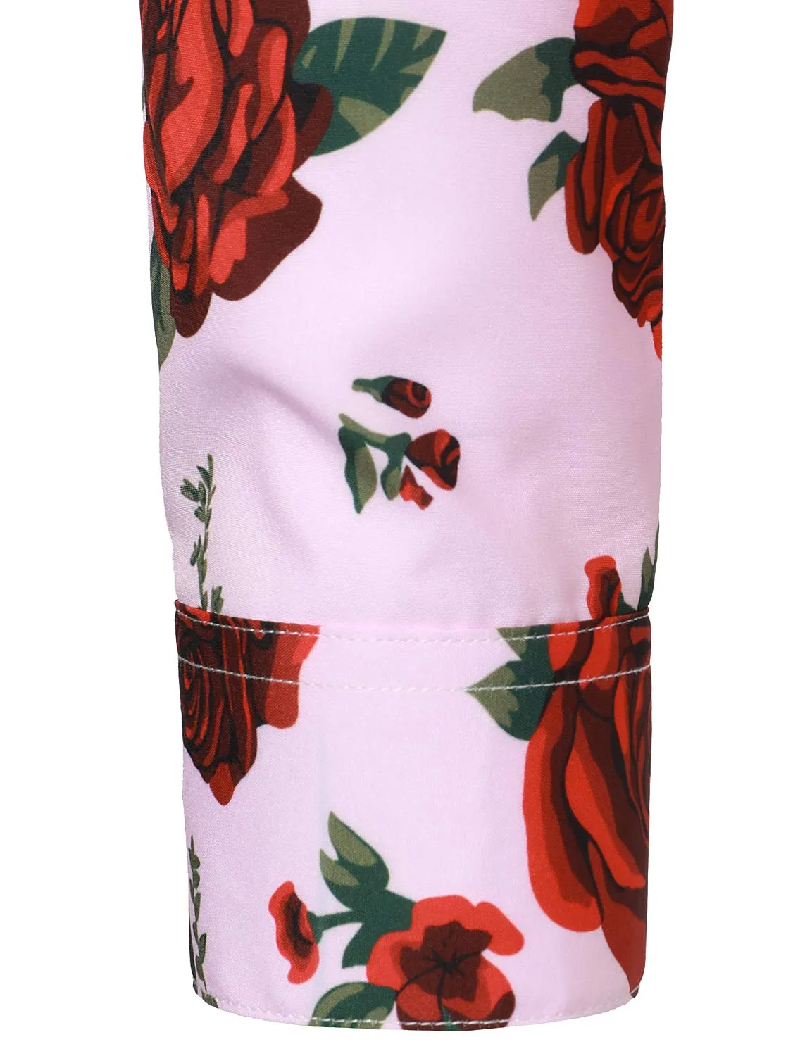 Men's Rose Print Pink Casual Button Long Sleeve Shirt